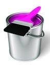 3d light magenta paint can and paint brush