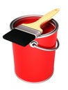 3d light red paint can and paint brush