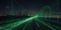 2d light trail green line with speed of future backdro ai generated Royalty Free Stock Photo