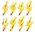 3D lightning bolts vector logo set. Power and electric symbols. Vector illustration