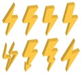 3D lightning bolts vector logo set. Power and electric symbols. Vector illustration