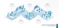 3d line isometric Education infographic template. Learning students presentation layout. 5 option steps, process parts