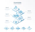 3d line isometric teamwork infographic template. Office work. success, communication presentation layout. 5 option steps