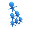 3d Little blue men form a human pyramid