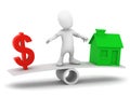 3d Little man balances the cost of a house