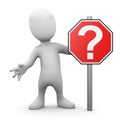 3d Little man with question mark road sign Royalty Free Stock Photo