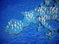 3D little people standing on the map of Europe. 3D illustration