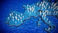 3D little people standing on the map of Europe. 3D illustration