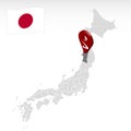 Location of Prefecture Akita on map Japan. 3d Akita location mark. Quality map with regions of Japan for your web site design, a