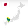 Location of Prefecture Ehime on map Japan. 3d Ehime location mark. Quality map with regions of Japan for your web site design, ap