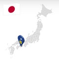 Location of Prefecture Tokushima on map Japan. 3d Tokushima location mark. Quality map with regions of Japan for your web site de