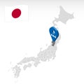 Location of Prefecture Yamagata on map Japan. 3d Yamagata location mark. Quality map with regions of Japan for your web site desi