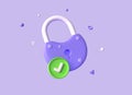 3d lock icon with green tick in cartoon style. the concept of security or reliable protection in the internet and social networks
