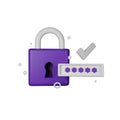 3D lock secure icon, password authentication render concept, secret personal data protection.