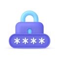 3D Locked padlock and password. Cyber security to Protect Personal Data. User authorization, sign in to account.