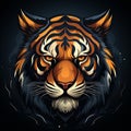 2D logo of the face of an adult tiger with a plain color background. Royalty Free Stock Photo