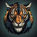 2D logo of the face of an adult tiger with a plain color background. Royalty Free Stock Photo