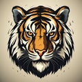 2D logo of the face of an adult tiger with a plain color background. Royalty Free Stock Photo