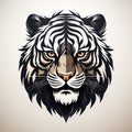 2D logo of the face of an adult tiger with a plain color background. Royalty Free Stock Photo