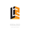 3d logo with letter L and number 2 or monogram logotype. Vector design element or icon