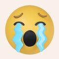 3d Loudly crying face icon. Yellow emoji with his mouth open, tears streaming from his closed eyes. icon isolated on Royalty Free Stock Photo