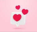 3d love chat box icon with flying hearts, isolated on background 3d rendered heart emoticon for livestream, social media Royalty Free Stock Photo