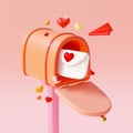 3d Love Mailbox Valentines Day Holiday Concept Plasticine Cartoon Style. Vector