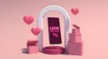 3D Love Message On Smart Phone Rendering in Pink Background.