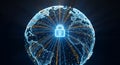 3D low poly globe illuminated by blue gold lines converging on a central secure lock, symbolizing gl Royalty Free Stock Photo