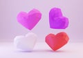 3d low poly hearts, paper love, papercrafts