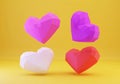 3d low poly hearts on yellow backgtound, paper love