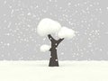 3d low poly tree snowing cartoon style 3d render winter concept