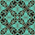 3d luxury floral vector seamless pattern. Surface ornamental beautiful background. Textured green 3d flowers, leaves