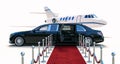 3d luxury limousine car and private jet