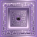 3d luxury seamless pattern. Greek ornamental square frame. Patterned violet background. Beautiful repeat decorative backdrop. Royalty Free Stock Photo