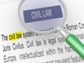 3d magnifier over civil law Royalty Free Stock Photo