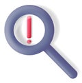3D Magnifying Glass and Exclamation Mark Royalty Free Stock Photo