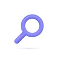 3d magnifying glass icon in minimalistic cartoon style. purple is an optical tool for finding details and reading fine print Royalty Free Stock Photo