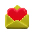 3d mail envelope icon with big red heart. Open love letter. Realistic elements for romantic design. Valentine's day Royalty Free Stock Photo