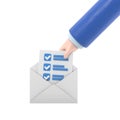 3d mail envelope icon with task management todo check list in hand holding. Minimal email letter with letter paper read,