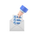 3d mail envelope icon with task management todo check list in hand holding. Minimal email letter with letter paper read