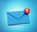 3d mail notification one new email message in the inbox concept isolated on blue background