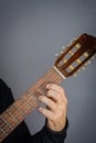 D Major Chord played by Guitarist on classical acoustic guitar Royalty Free Stock Photo
