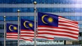 3D, Malaysian flag waving on wind. Close up of Malaysia banner blowing soft silk Royalty Free Stock Photo