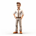 3d Male Character Illustration In White And Brown Style