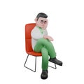 A male biologist sitting seriously on a work chair with his legs crossed and his hands holding his cheeks