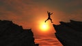 3D male figure jumping on mountains