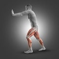 3D male figure in standing gastroc-nemius stretch Royalty Free Stock Photo