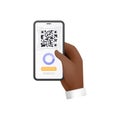 3D male hand holding scanning QR code for online shopping, scan verification