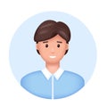 3d man avatar. Happy smiling face icon. Young businessman, student or freelancer.